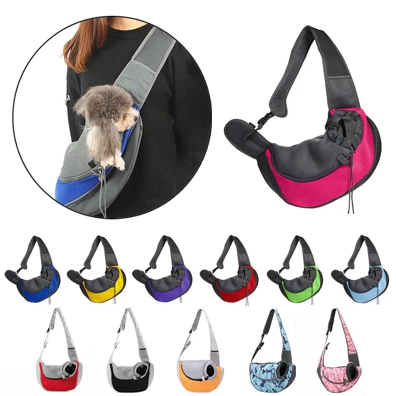 Pet Dogs Carrier Bag Outdoor Travel Walking Dog Shoulder Bag Breathable Mesh Oxford Puppy Sling Handbag Tote Pouch