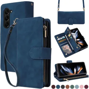 Phone Filp Case Compatible With Samsung Galaxy Z Fold 5 5G Wallet Case with Card Holder, Soft PU Leather Flip Case, Large Capacity Case Wallet Zipper Flip Wallet Style Drop-proof Case Crossbody Bag Pr