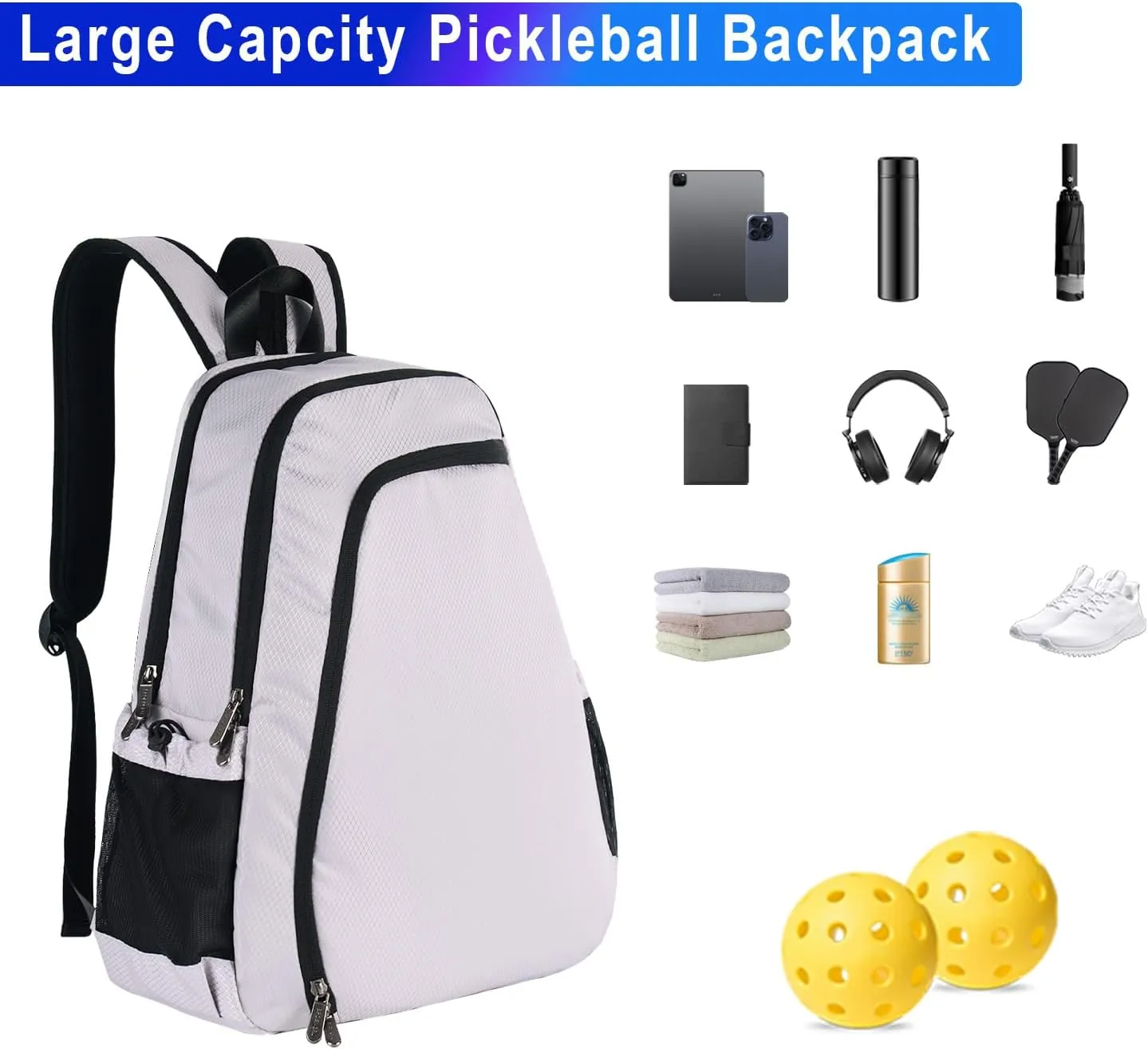 Pickleball Bag Pickleball Paddle Bag, Large Pickleball Bags for Women Men, Multifunctional Adjustable Waterproof Pickleball Backpack