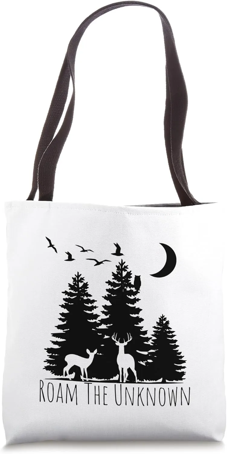 Pine Tree Forest Roam The Unknown Adventure Nature Print Tote Bag