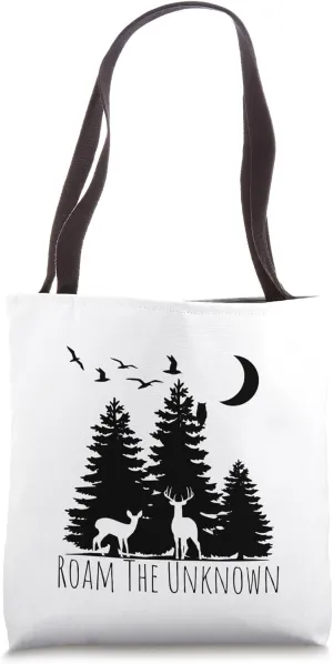 Pine Tree Forest Roam The Unknown Adventure Nature Print Tote Bag