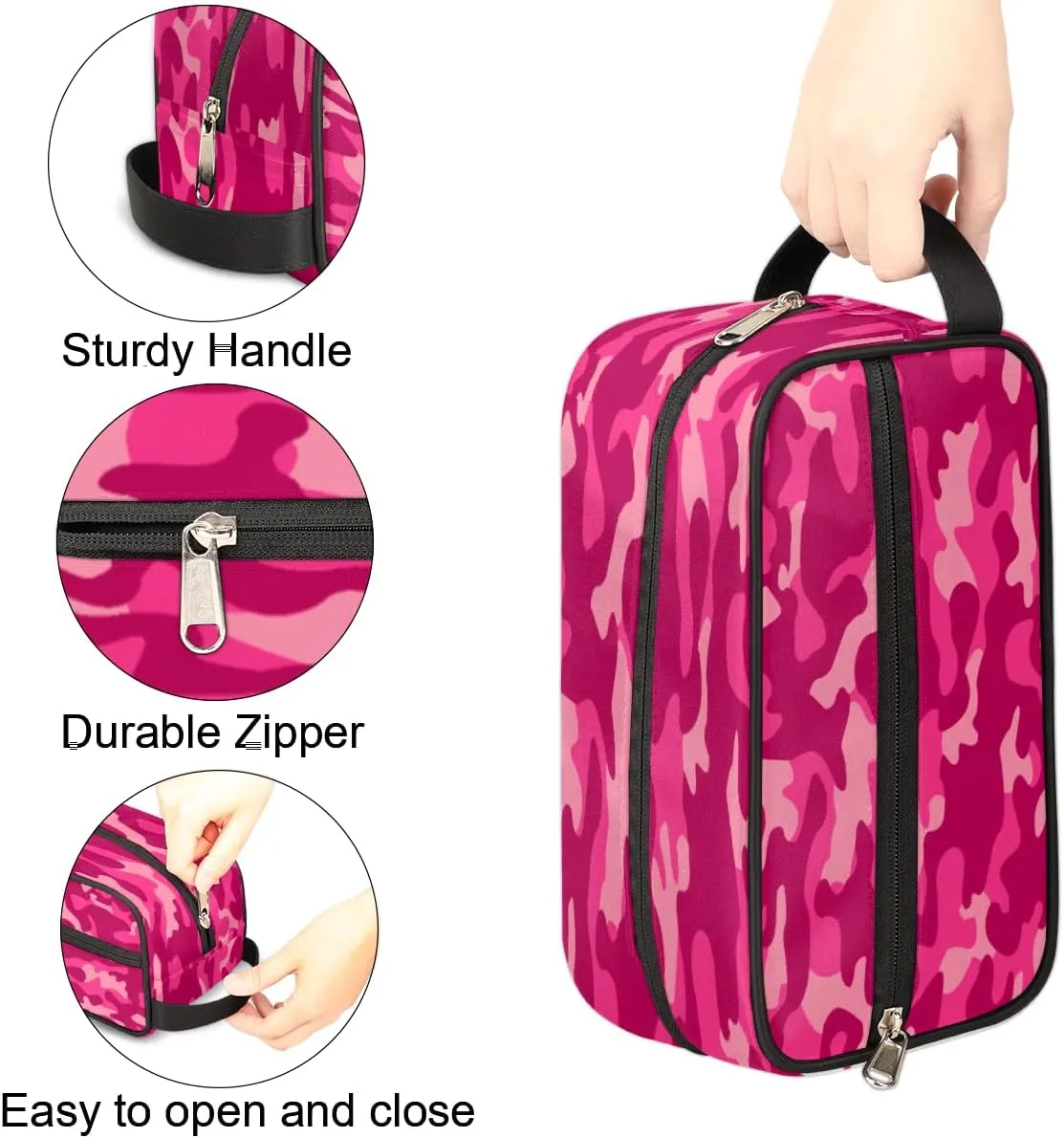 Pink Camo Camouflage Pattern Travel Toiletry Bag for Women Men Lightweight Cosmetic Makeup Bag Organizer Waterproof Shaving Bag Dopp Kit with Large Capacity for Toiletries and Shaving Accessories