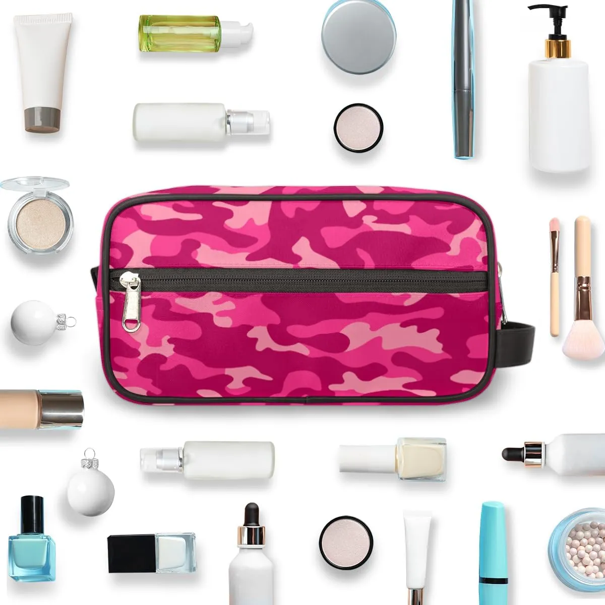 Pink Camo Camouflage Pattern Travel Toiletry Bag for Women Men Lightweight Cosmetic Makeup Bag Organizer Waterproof Shaving Bag Dopp Kit with Large Capacity for Toiletries and Shaving Accessories