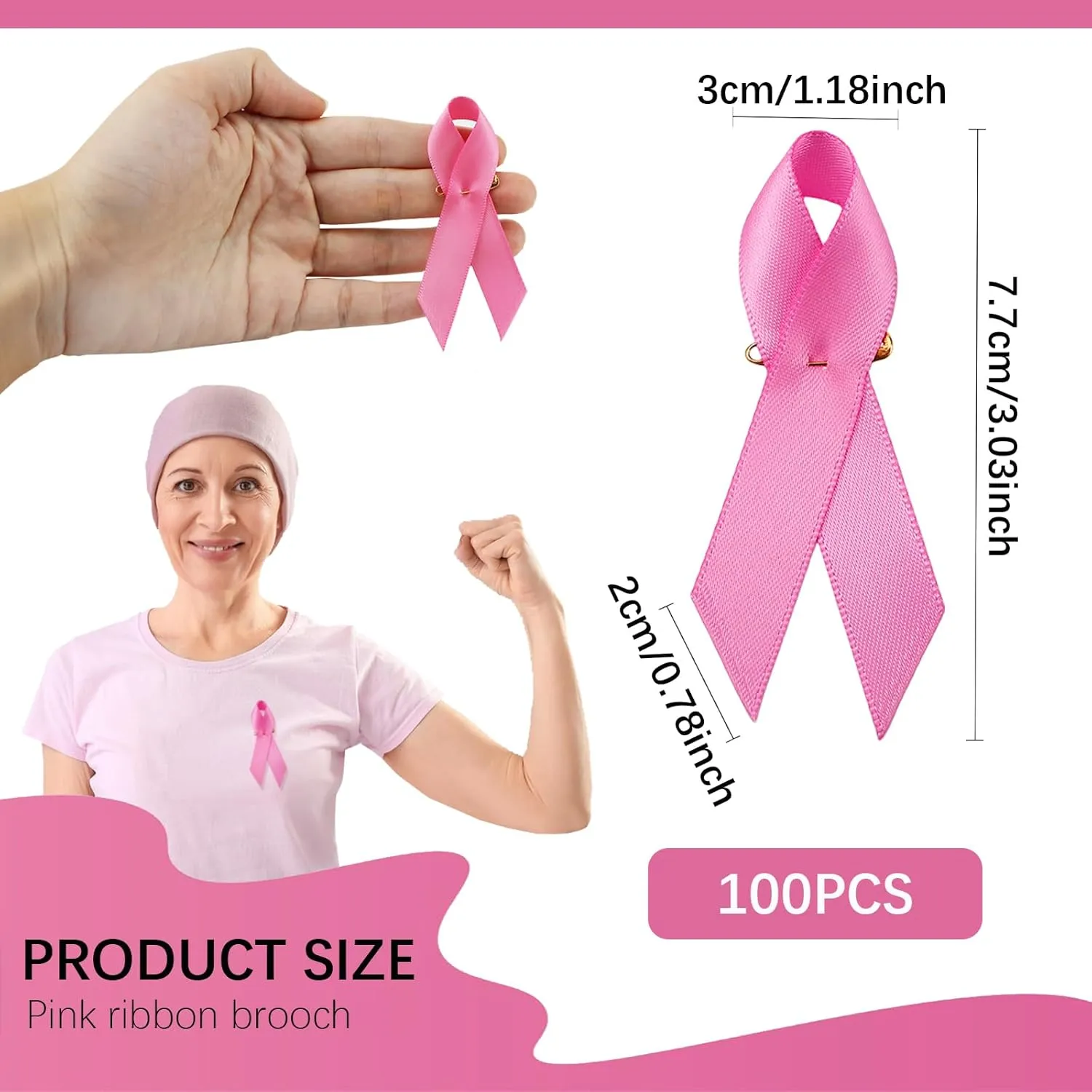 Pink Ribbons Breast Cancer Awareness Pins Pink Satin Breast Cancer Ribbon for Women Girls Charity Public Memorials Activity