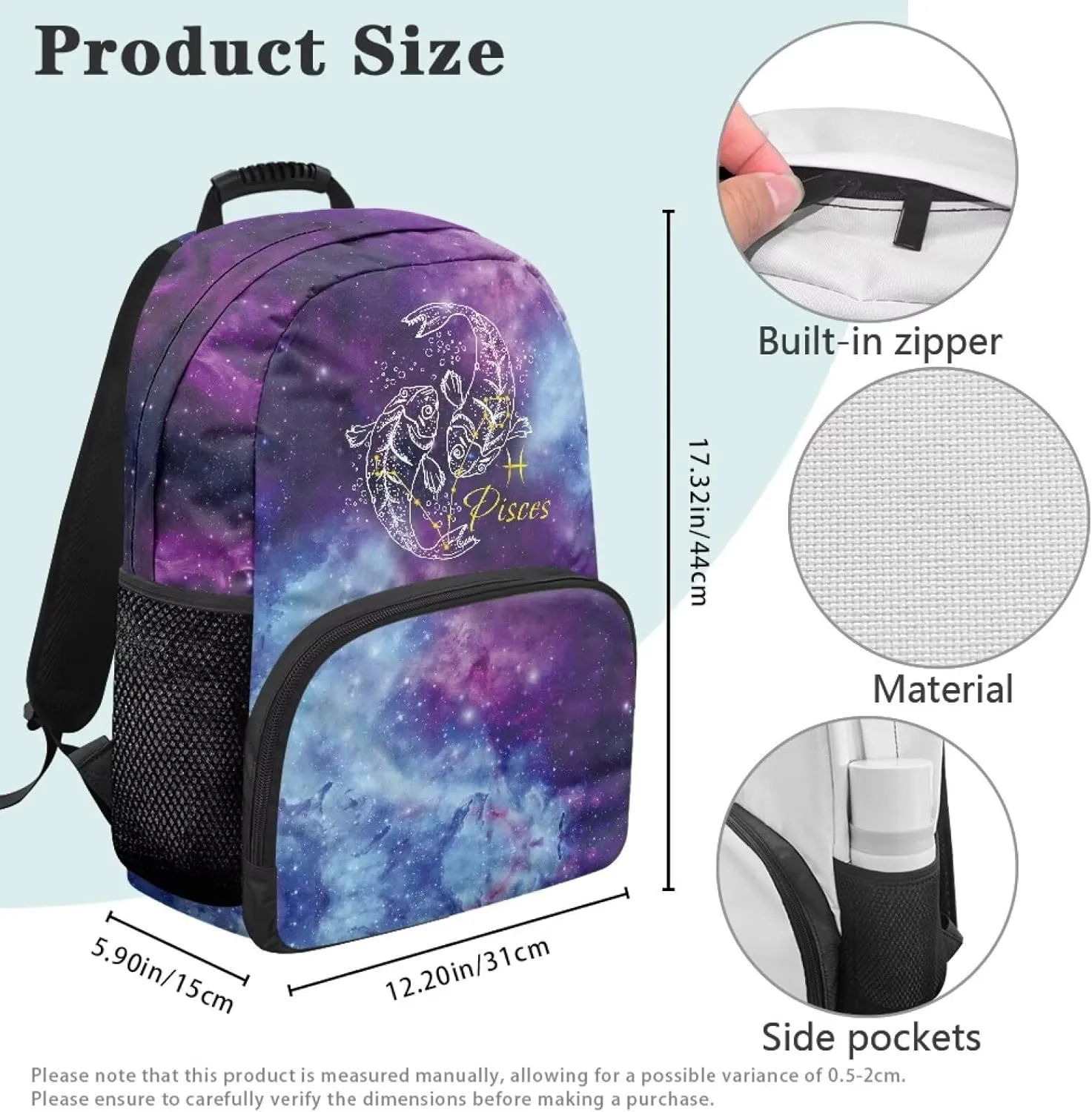 Pisces Backpack with Adjustable Padded Shoulder Straps Large Shoulder Schoolbag Stylish Backpacks Bulk Bookbags Daily Use & Camping