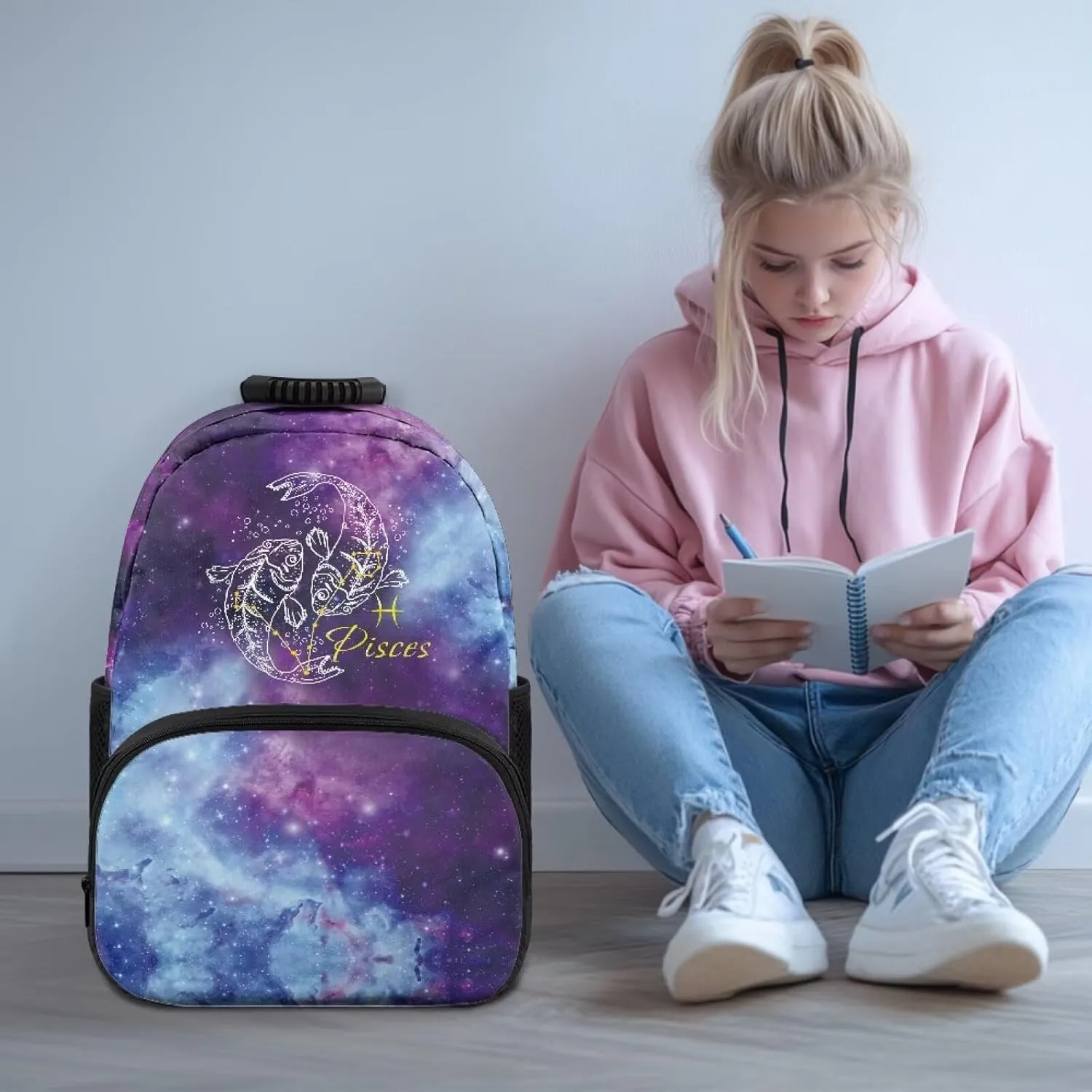 Pisces Backpack with Adjustable Padded Shoulder Straps Large Shoulder Schoolbag Stylish Backpacks Bulk Bookbags Daily Use & Camping