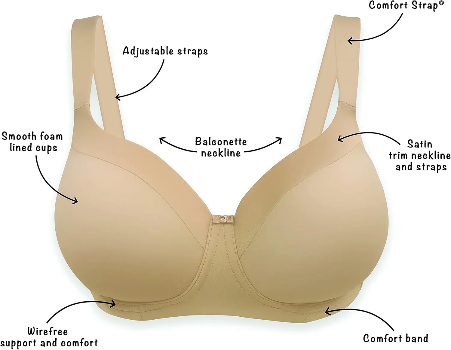 Playtex Women's Secrets Balconette Bra 4824, Full-Coverage Wireless T-Shirt Bra for Full Figures