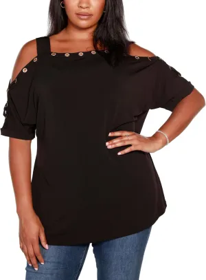 Plus Size Cold Shoulder Top Black 2X