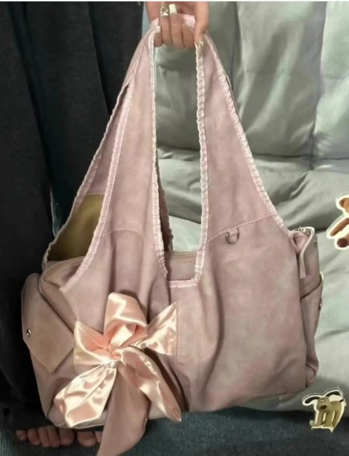 Pokn Cute BowTote Bag Kwaii Shoulder Bags Aesthetic Satin Handmade Purse Y2K Butterfly Shoujo Totebags