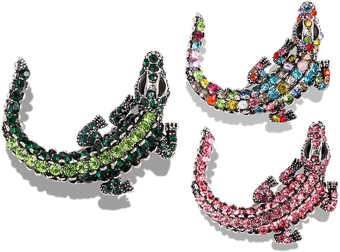 Premium Crocodile Brooch Colourful Crystal Rhinestone Crocodile Alligator Brooch Pin Personality Animal Lapel Backpack Badge Hat Bag Decoration Accessories for Men and Women
