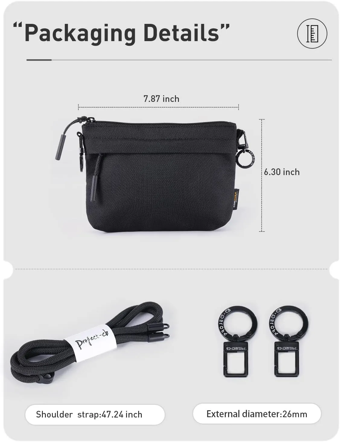 project-cb Crossbody Bag, Cordura Fabric Waterproof Travel Purse, Phone Bag, Small Crossbody Bags for Women & Men