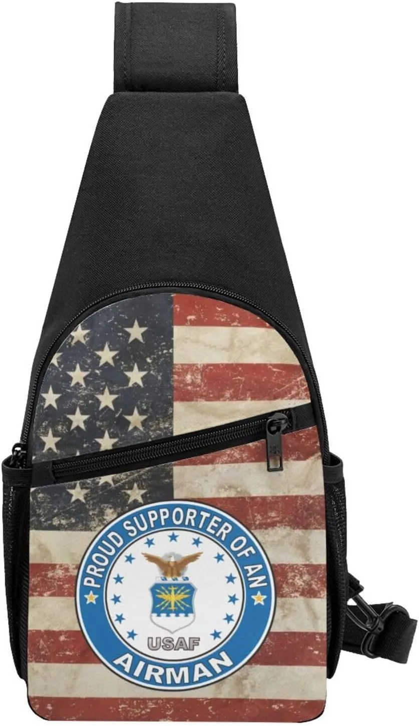 Proud Supporter of an Airman Air Force Sling Bag Crossbody Backpack Shoulder Casual Daypack Bags for Men
