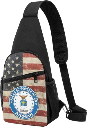 Proud Supporter of an Airman Air Force Sling Bag Crossbody Backpack Shoulder Casual Daypack Bags for Men