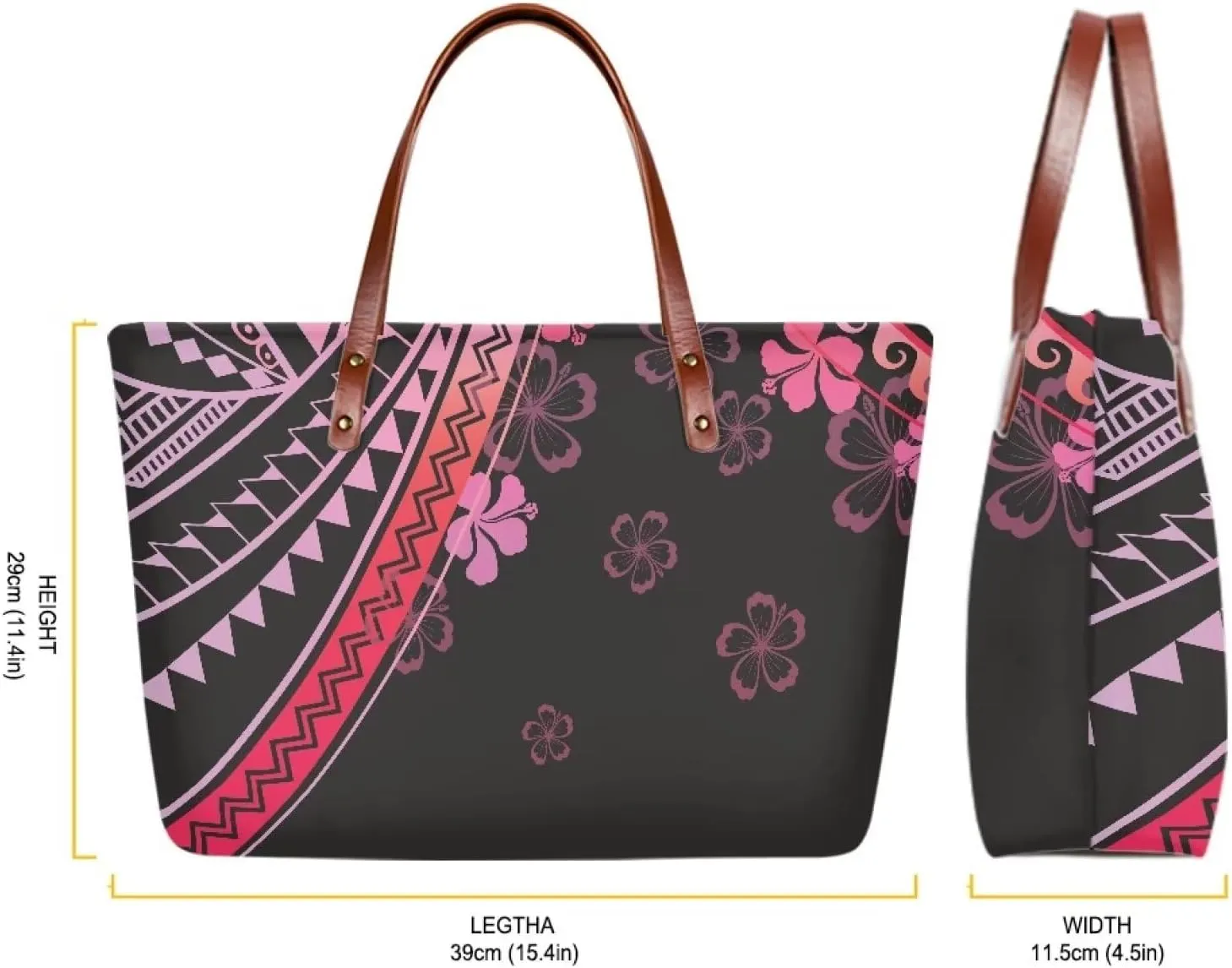 PU Leather Purse Samoan Polynesian Tribal Large Capacity Tote Bag Shoulder Bags Wallet Set 2pcs Shoulder Bags