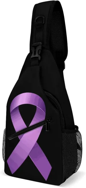 Purple Awareness Ribbon Crossbody Sling Bags Shoulder Backpack Chest DayPack Handbag