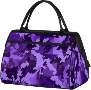 Purple Camouflage Pattern Travel Sports Bag for Women Men Sports Gym Bag Waterproof Overnight Weekender Carry On Tote Bags for Airplanes Gym Traveling Yoga Sports