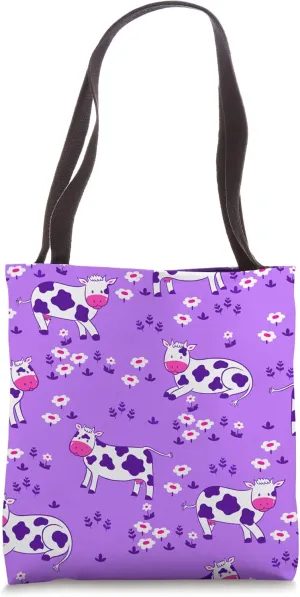 purple cow print daisy floral pastel cute Tote Bag