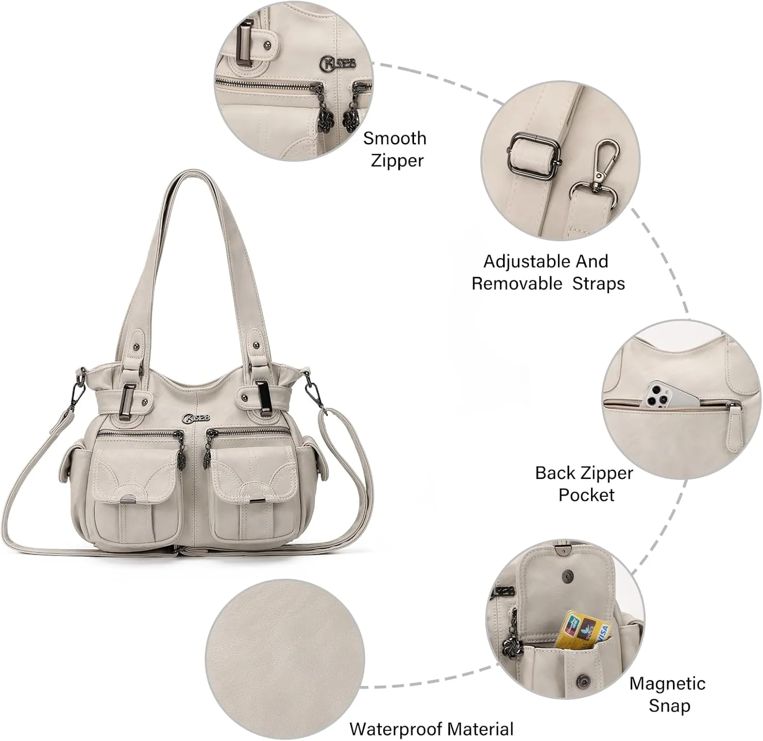 Purses and Handbags for Women Large Hobo Shoulder Bags Soft PU Leather Multi-Pocket Tote Bag