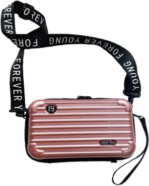 PVC Hard Shell Travel Multi-Function Luggage,Women's Portable Toiletry And Makeup Bag, Alphabet Strap Storage Crossbody Bag (Rose Gold)