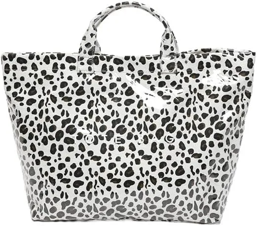 PVC Tote Bag,Leopard Print Bag Women's Letter Print Bag Large Cheetah Work Handbag Carry All Tote Bag Plastic Tote Bag