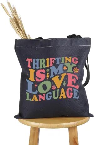 PWHAOO Thrift Lover Gift Thrifting Is My Love Language Tote Bag Thrifting Day Handbag Retro Shopper Gift Thrifter Merch