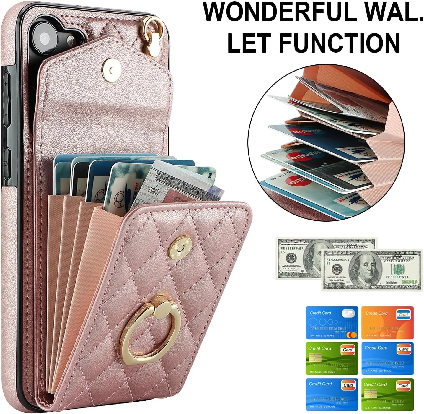 QLTYPRI Crossbody Wallet Case for Samsung Galaxy A26, PU Leather Phone Case with RFID Blocking Card Slots Holder Ring Kickstand Wrist Strap Lanyard Handbag Purse Cover for Samsung A26 - Rose Gold