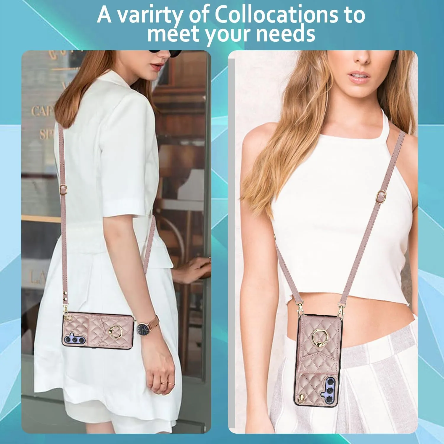 QLTYPRI Crossbody Wallet Case for Samsung Galaxy A26, PU Leather Phone Case with RFID Blocking Card Slots Holder Ring Kickstand Wrist Strap Lanyard Handbag Purse Cover for Samsung A26 - Rose Gold