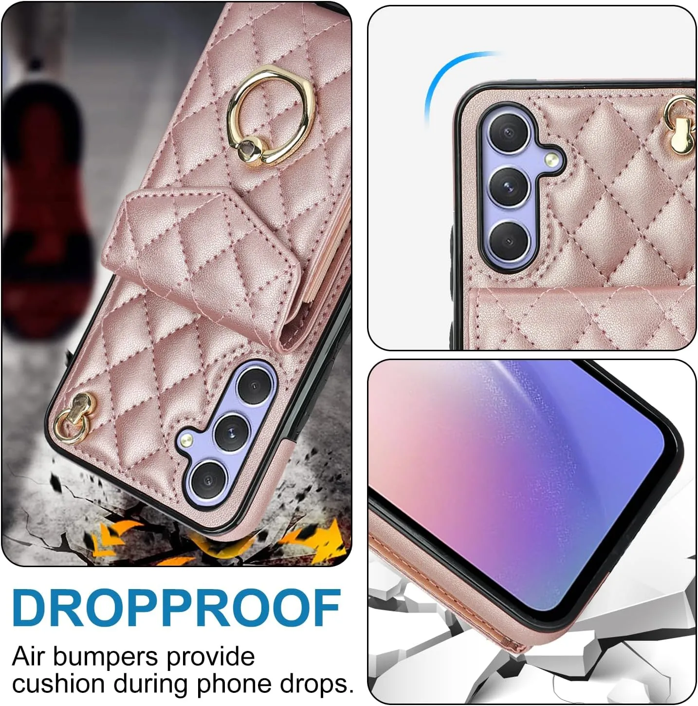 QLTYPRI Crossbody Wallet Case for Samsung Galaxy A26, PU Leather Phone Case with RFID Blocking Card Slots Holder Ring Kickstand Wrist Strap Lanyard Handbag Purse Cover for Samsung A26 - Rose Gold