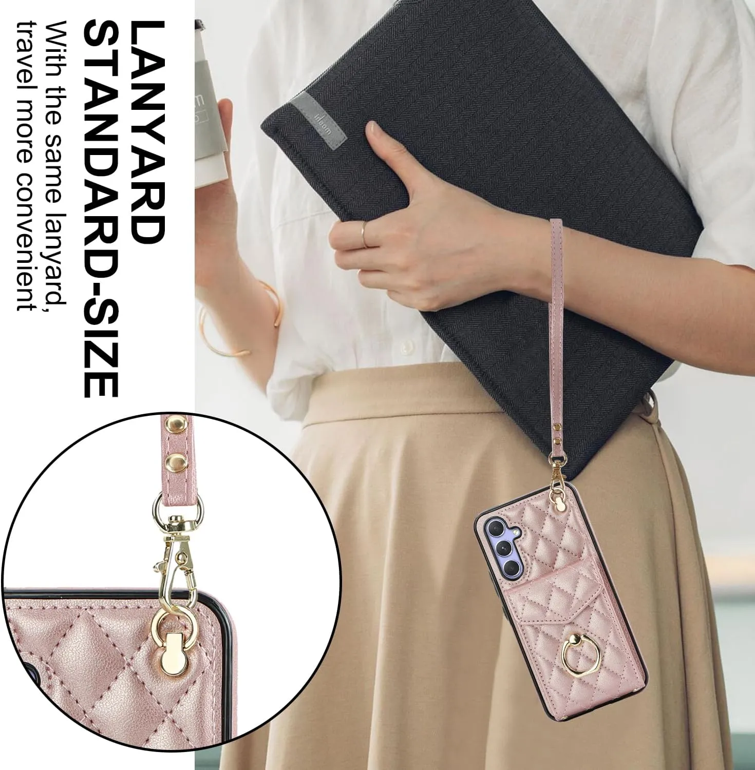 QLTYPRI Crossbody Wallet Case for Samsung Galaxy A26, PU Leather Phone Case with RFID Blocking Card Slots Holder Ring Kickstand Wrist Strap Lanyard Handbag Purse Cover for Samsung A26 - Rose Gold