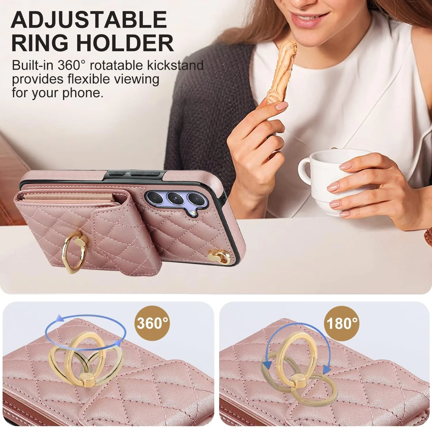 QLTYPRI Crossbody Wallet Case for Samsung Galaxy A26, PU Leather Phone Case with RFID Blocking Card Slots Holder Ring Kickstand Wrist Strap Lanyard Handbag Purse Cover for Samsung A26 - Rose Gold