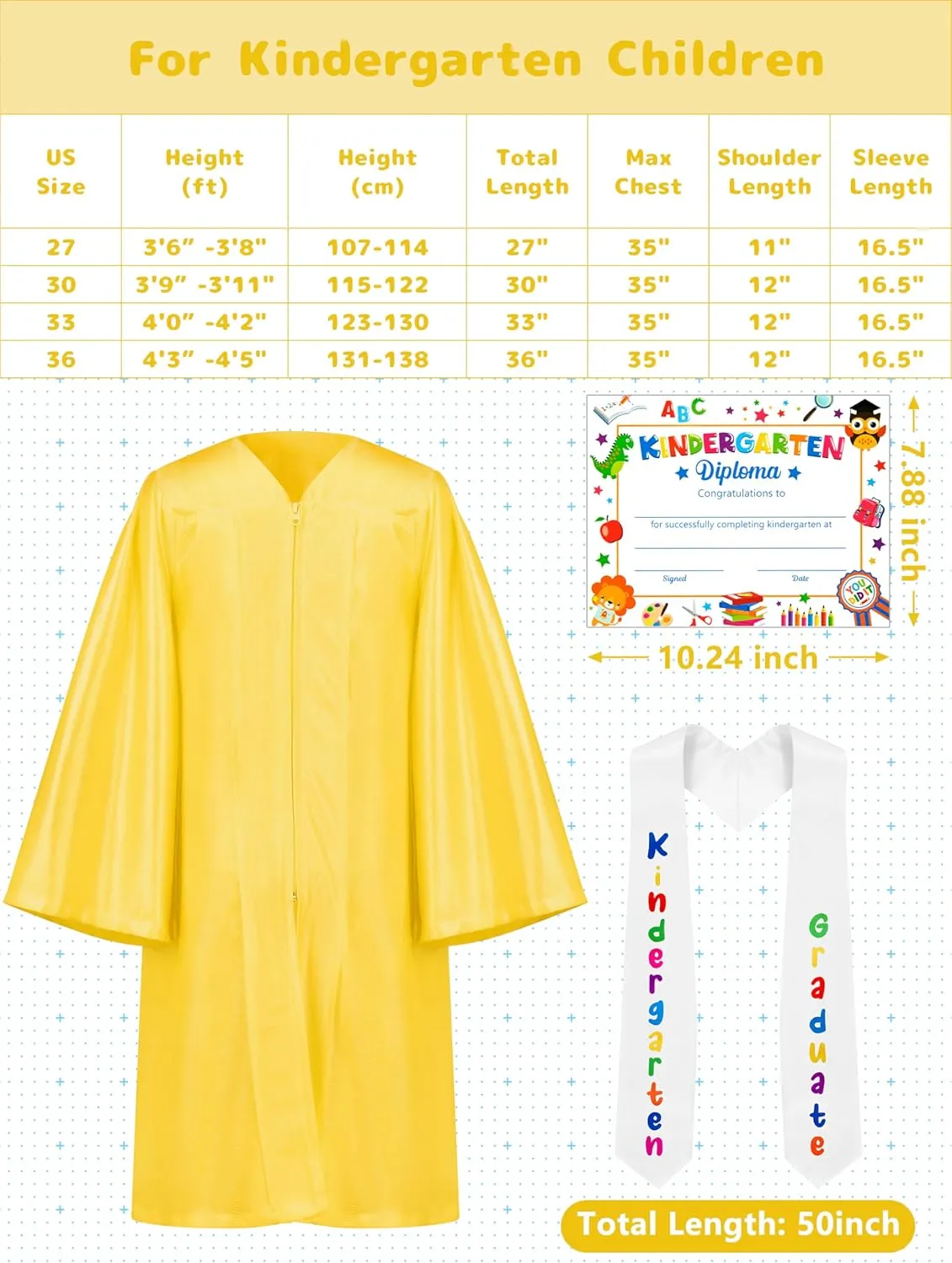 QZYL Kindergarten Graduation Cap and Gown Set, Unisex Congrats Grad Outfit with Tassel & Certificate for Kindergarten
