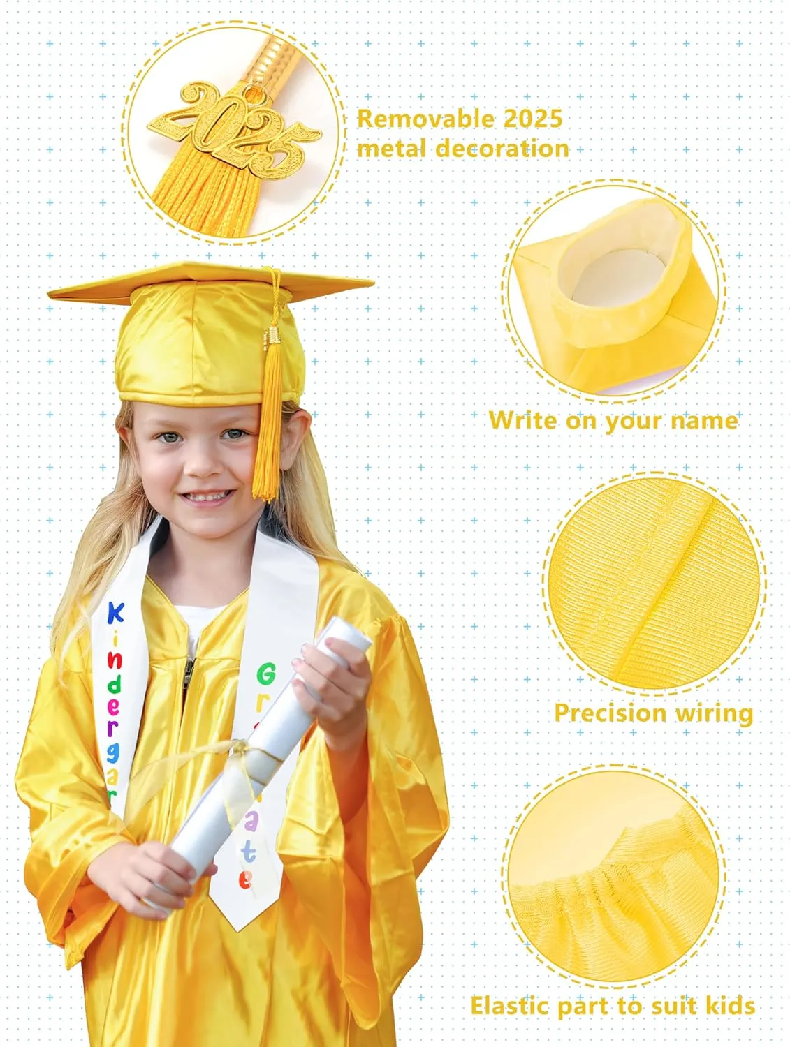 QZYL Kindergarten Graduation Cap and Gown Set, Unisex Congrats Grad Outfit with Tassel & Certificate for Kindergarten