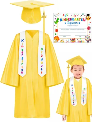 QZYL Kindergarten Graduation Cap and Gown Set, Unisex Congrats Grad Outfit with Tassel & Certificate for Kindergarten