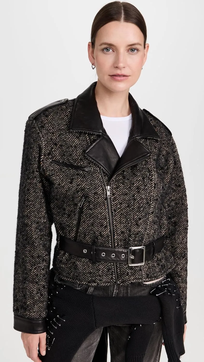 R13 Women's Exaggerated Shoulder Motorcycle Jacket with Cuffs