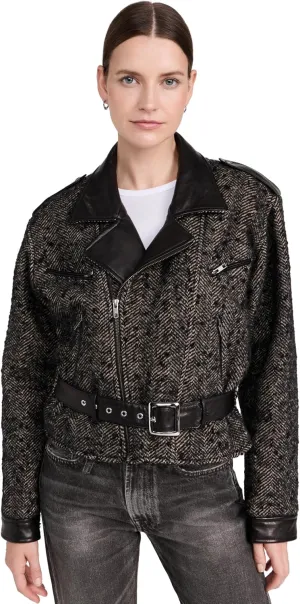 R13 Women's Exaggerated Shoulder Motorcycle Jacket with Cuffs