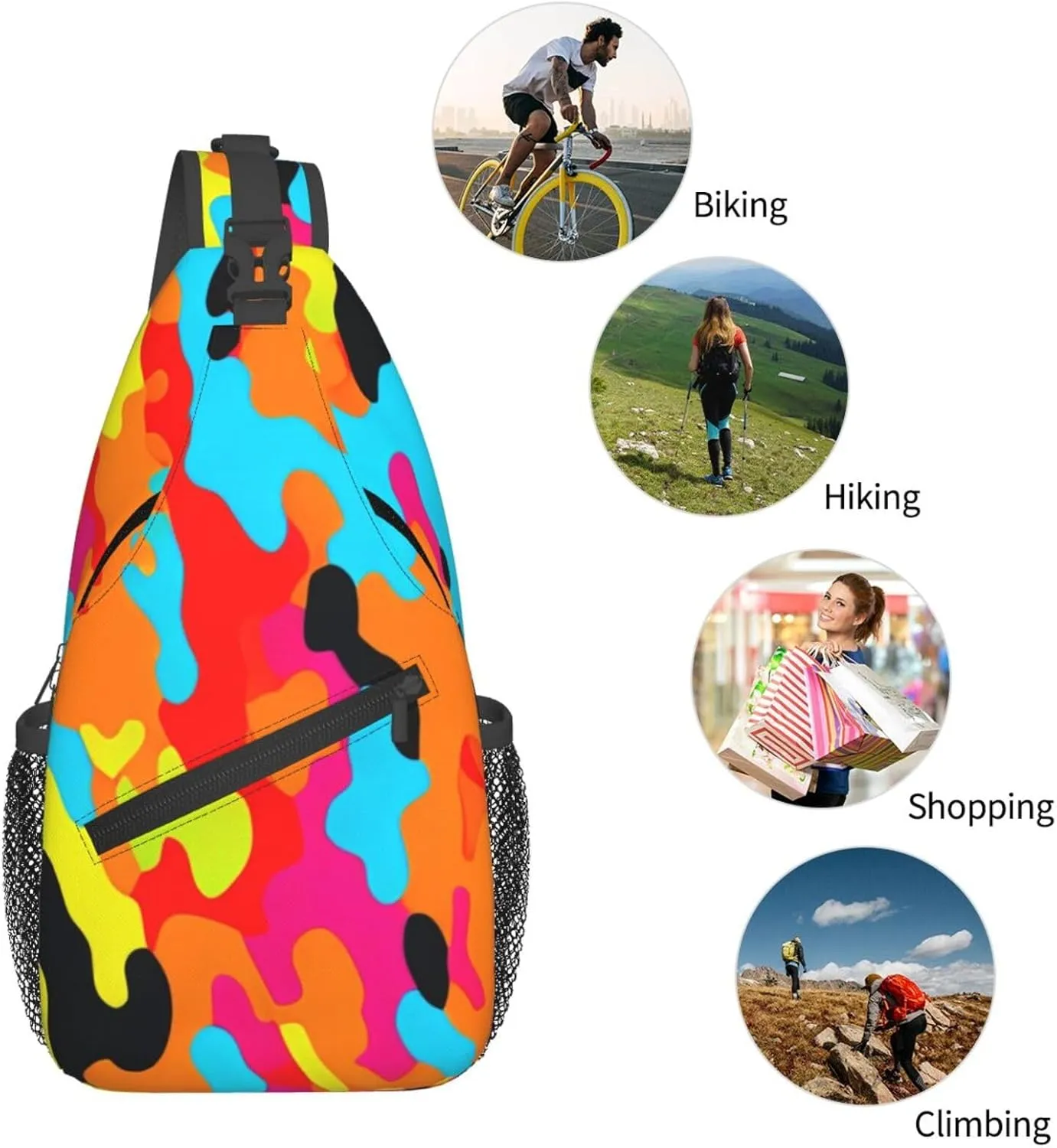 Rainbow Camouflage Sling Bag Adjustable Crossbody Bag Casual Chest Bags Travel Shoulder Backpack For Women Men