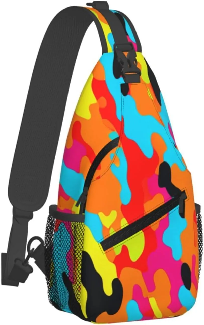 Rainbow Camouflage Sling Bag Adjustable Crossbody Bag Casual Chest Bags Travel Shoulder Backpack For Women Men