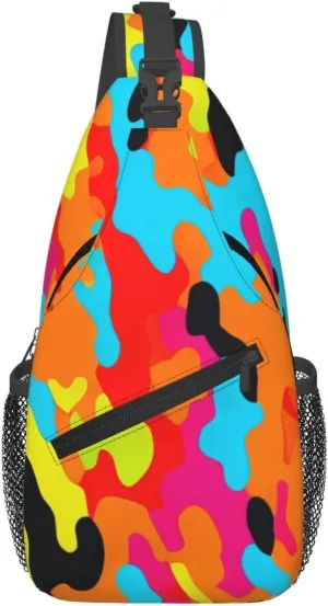 Rainbow Camouflage Sling Bag Adjustable Crossbody Bag Casual Chest Bags Travel Shoulder Backpack For Women Men