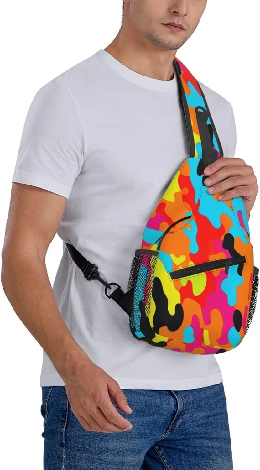 Rainbow Camouflage Sling Bag Adjustable Crossbody Bag Casual Chest Bags Travel Shoulder Backpack For Women Men
