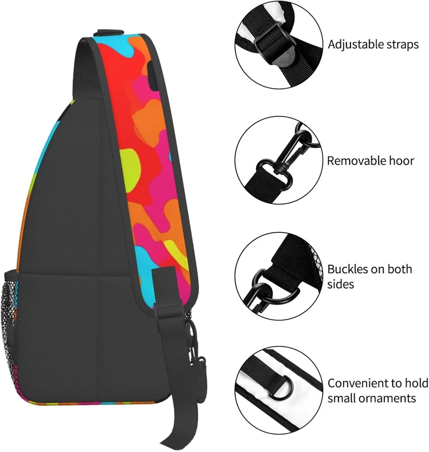Rainbow Camouflage Sling Bag Adjustable Crossbody Bag Casual Chest Bags Travel Shoulder Backpack For Women Men