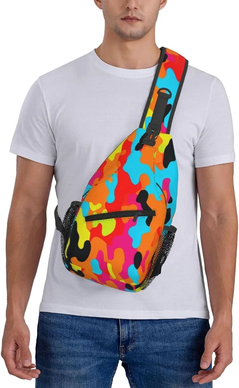Rainbow Camouflage Sling Bag Adjustable Crossbody Bag Casual Chest Bags Travel Shoulder Backpack For Women Men