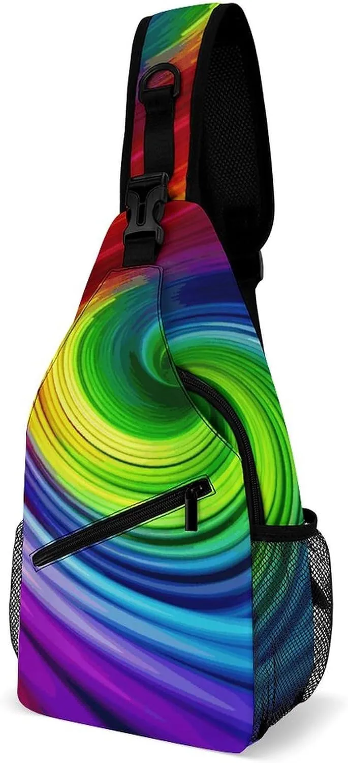 Rainbow Spiral Sling Bag for Men Women Waterproof Chest Bag Print Cross Chest Bag Diagonally Gym Sport Travel Hiking Daypack