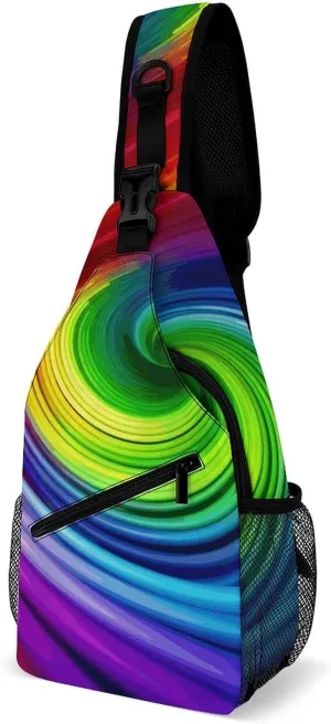 Rainbow Spiral Sling Bag for Men Women Waterproof Chest Bag Print Cross Chest Bag Diagonally Gym Sport Travel Hiking Daypack