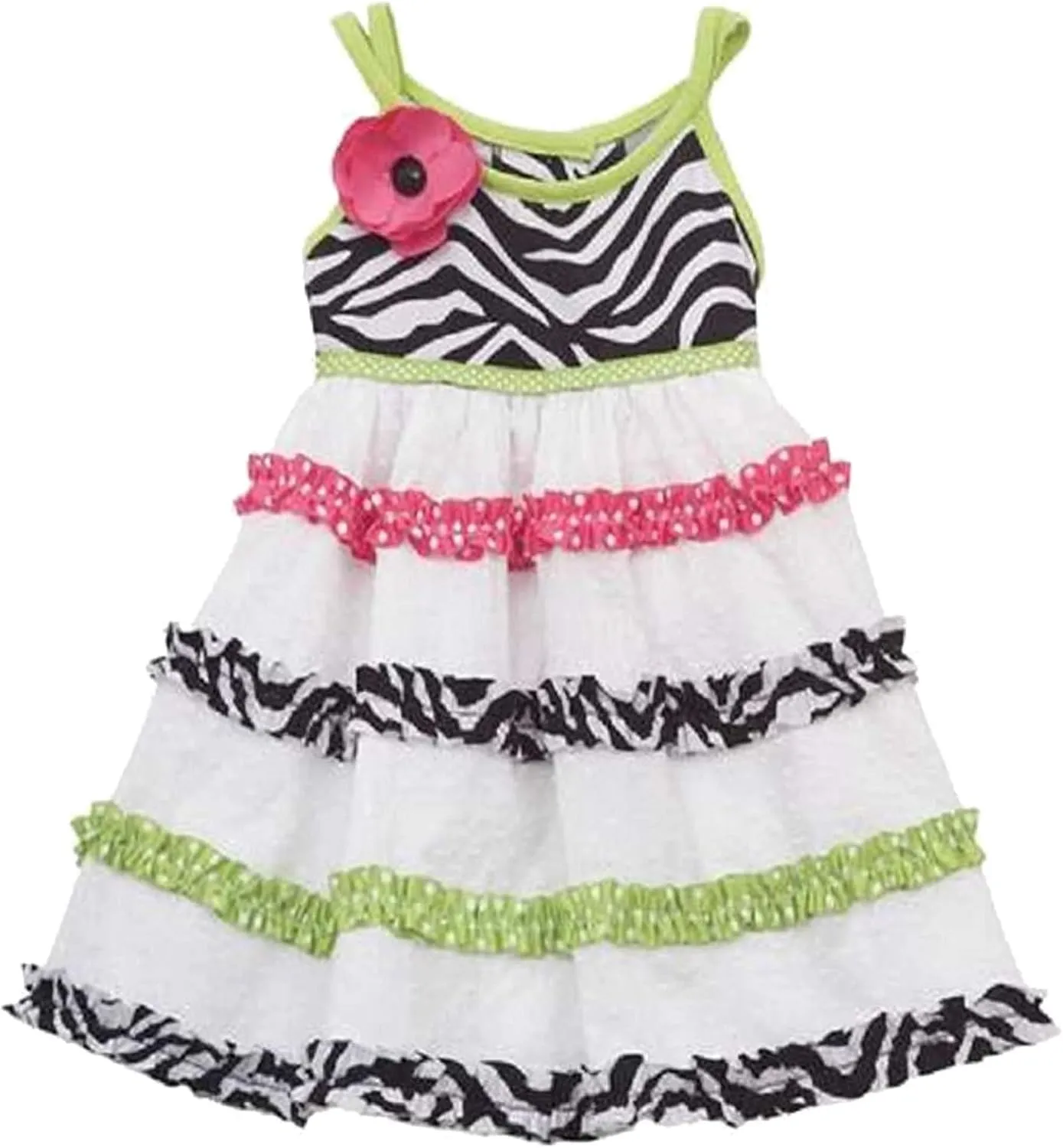 Rare Editions Little Girls 2T-6X Black/White Crossover Strap Zebra Print Tier Clip Dot Dress