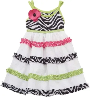Rare Editions Little Girls 2T-6X Black/White Crossover Strap Zebra Print Tier Clip Dot Dress