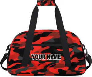 Red Black Camouflage Personalized Kids Duffel Bags for Boys Girls Teen, Custom Sports Gym Bag, Customized Travel Duffel Bag Girls Dance Bag Weekender Overnight Bag for Kids