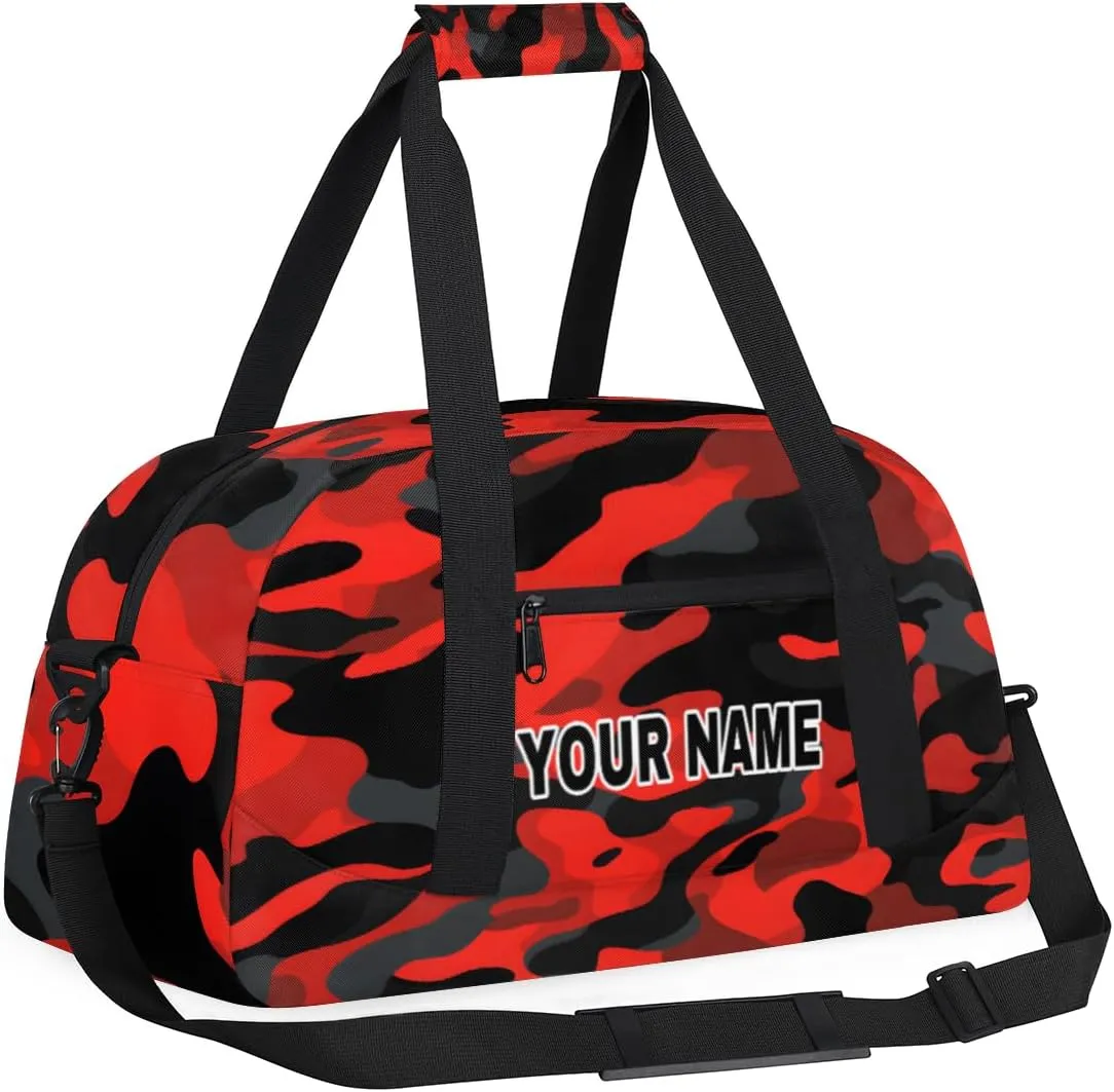 Red Black Camouflage Personalized Kids Duffel Bags for Boys Girls Teen, Custom Sports Gym Bag, Customized Travel Duffel Bag Girls Dance Bag Weekender Overnight Bag for Kids