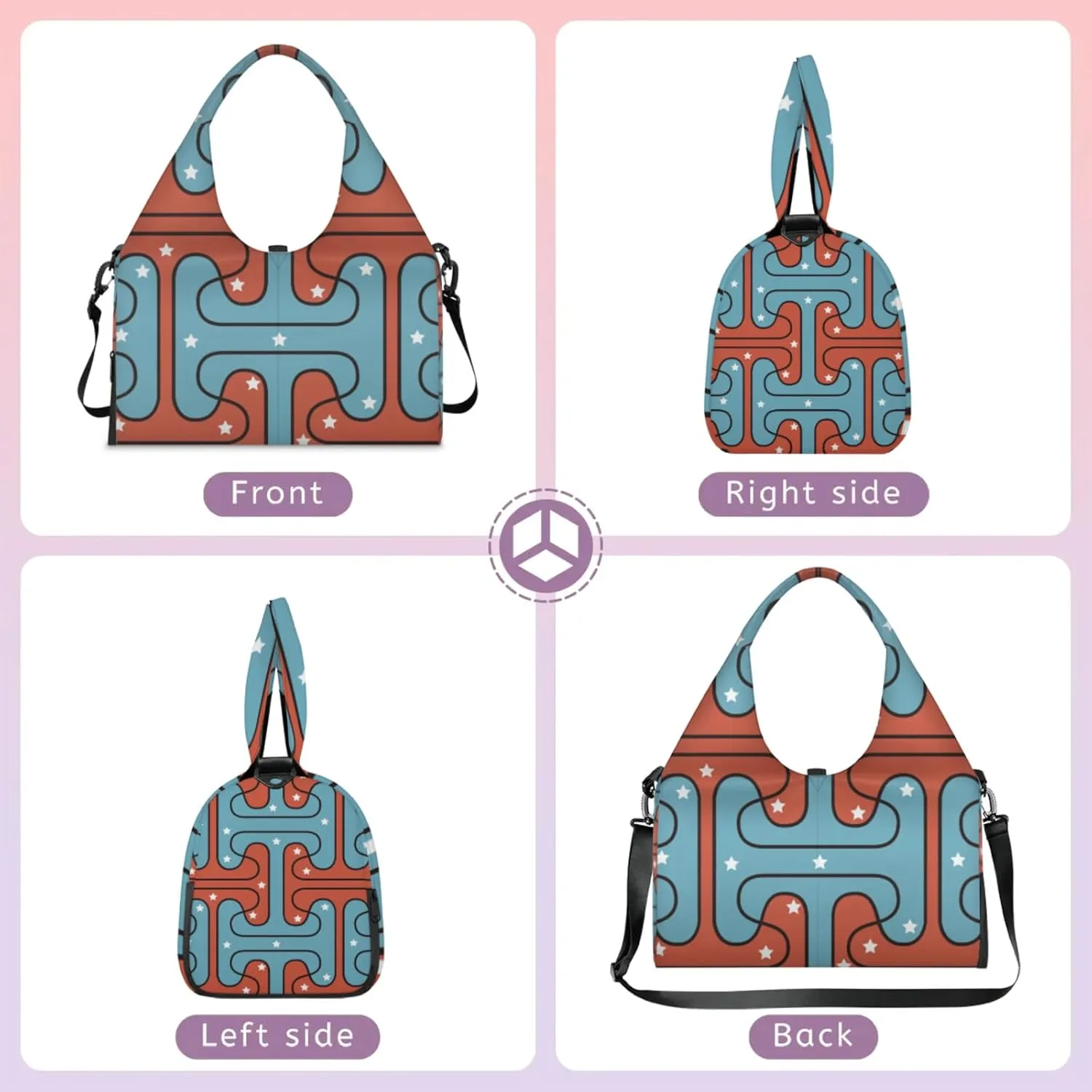 Red Blue Pattern White Star Gym Bag Yoga Mat Tote for Women with Shoes Compartment Lightweight Duffle Travel Carrier Wet Dry Storage Pockets Adjustable Pilates Mats Shoulder Bags for Sport Swim
