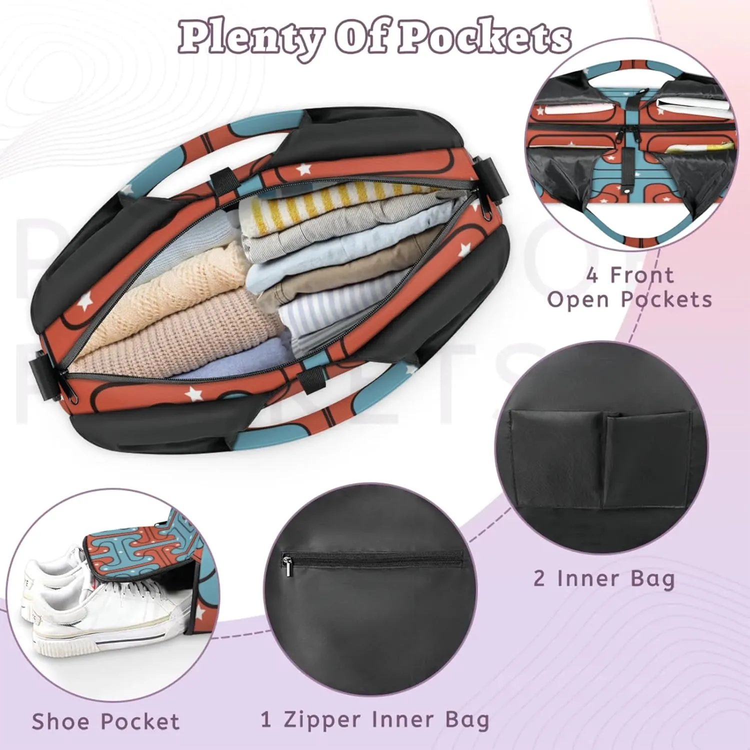 Red Blue Pattern White Star Gym Bag Yoga Mat Tote for Women with Shoes Compartment Lightweight Duffle Travel Carrier Wet Dry Storage Pockets Adjustable Pilates Mats Shoulder Bags for Sport Swim