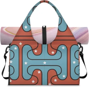 Red Blue Pattern White Star Gym Bag Yoga Mat Tote for Women with Shoes Compartment Lightweight Duffle Travel Carrier Wet Dry Storage Pockets Adjustable Pilates Mats Shoulder Bags for Sport Swim